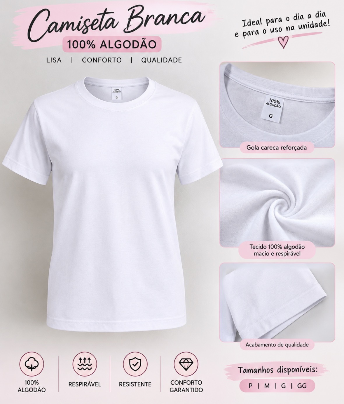Camisa lisa 100% algodão